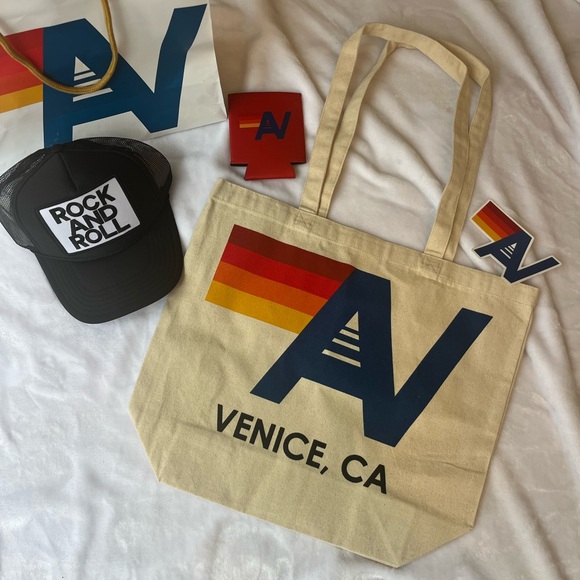 NWT AVIATOR NATION Black TRUCKER HAT “ROCK AND ROLL and Tote Bag